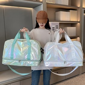 Resim Geniş Kapasiteli Çok Fonksiyonlu Seyahat Çantası - Hafif Naylon Hafta Sonu Tote Çanta, Ayarlanabilir Omuz Askılıkları ve Güvenli Kilitli, Spor Salonu, Gece Geçekleri için Elde Yıkanabilir, Beyaz/Pembe/Mor/Yeşil/Mavi/Siyah 