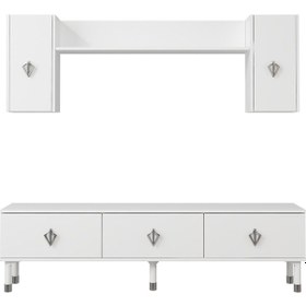 Resim 1369tv180dd-32 Tv Sehpası,tv Ünitesi Beyaz-gümüş Beyaz - Gümüş 