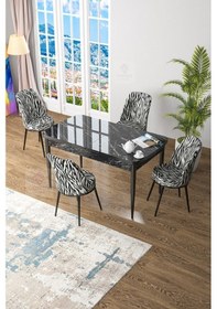 Resim Canisa Concept Zen Serisi 80x132 Mdf Açılabilir Siyah Mermer Desen Masa Takımı Ve 4 Zebra Sandalye Masa Siyah Mermer Desen 4 Zebra Desen Sandalye 