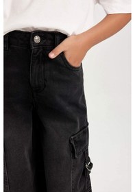 Resim DeFacto Kız Çocuk Wide Leg Kargo Cepli Geniş Bol Paça Antrasit Jean Pantolon D7177A824WNNM36 