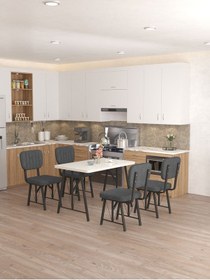 Resim Hayat 70x110cm Sabit Beyaz Mutfak Masası, Mutfak Masası Takımı, Yemek Masası, 4 Antrasit Sandalye Antrasit 