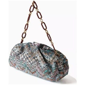 Resim Missoni Mıssonı Lurex Örgülü Büyük Kese, Şık & Göz Alıcı Çanta, Ikonik Zigzag Desen Omuz Çantası Mavi 