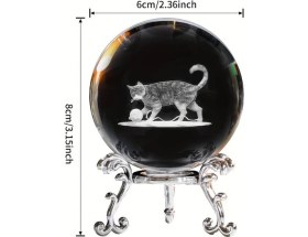 Resim Hediyesahibi Dekoratif Metal Ayaklı 3D Cam Küre 6cm Kedi Tasarımlı Şık ve Modern Aydınlatma 