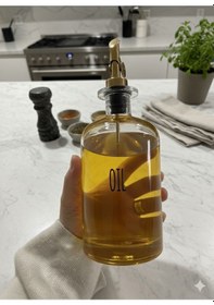 Resim Qerhome 2'li Gold Başlıklı Şeffaf Cam Yağdanlık Seti 500 Ml+500 Ml Oliva Glass Beyaz 