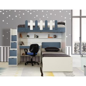 Resim Güven Mobilya Okyanus Çalışma Masalı 90*190 Karyolalı Beyaz / Koyu Mavi Ranza Takım 