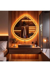 Resim Arelu Amber Led'li Lazer Kumlamalı Lavabo & Banyo Aynası Dokunmatik Sensörlü 60 X 60 Turuncu 
