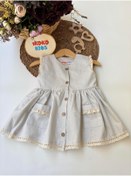 Resim ikokokids Gri Kız Bebek Cepli Keten Elbise 