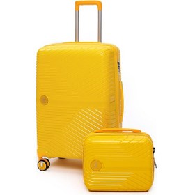 Resim Elatae Exclusive Pro Polipropilen Kırılmaz 2'li Valiz Seti Orta Boy Ve Makyaj 2'li Set Sarı 5239 