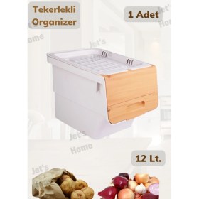 Resim Tekli Bambu Renk Tekerlekli Patateslik Soğanlık Oyuncaklık Erzak Kutusu Sebzelik 12 Lt 