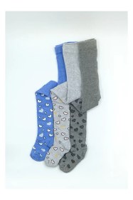 Resim Veraye Socks Kız Külotlu Çorap Simli Kalpli Desen Pamuklu Penye 3'lü Mavi-gri-siyah 