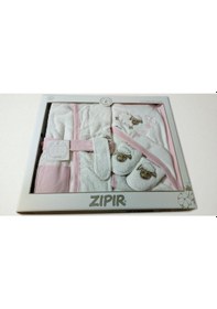 Resim Sevimli Kuzu Nakışlı Bornoz Seti %100 Pamuktan. 4 Parça 0-3 Yaş Beyaz - Pembe 