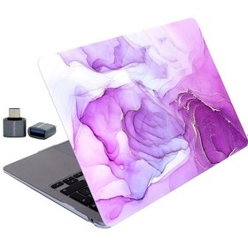 Resim Apple Uyumlu MacBook Air 13.6 M2 M3 M4 M5 Kilif Mermer Desenli Ince Tpu Lazer Baskili Sert Kapak Hafif Korumali Açık Lila 