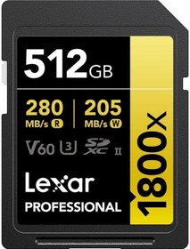 Resim Lexar Professional 512 GB 1800X 280 MB/s 4K V60 SDXC Hafıza Kartı 