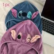 Resim Stitch & Angel Hızlı Kuruyan Saç Havlu Kapağı - Yumuşak, Emici Mercan Polar ile Sevimli 3D Kulaklar ve Elastik Bant, Ev Kullanımı ve Seyahat için İdeal, Mükemmel Doğum Günü veya Noel Hediyesi, Havlu 