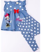 Resim Kız Çocuk Takım Kapri Taytlı Minnie Mouse Baskılı Puantiyeli B6 Mavi 