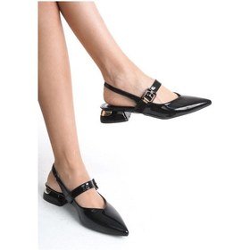 Resim Feles Kemer Detaylı Arkası Açık Kadın Babet Ayakkabı Siyah-rugan 