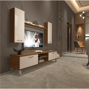 Resim Decoraktiv Eko 7 Mdf Dvd Krom Ayaklı Tv Ünitesi Tv Sehpası - Ceviz - Beyaz 