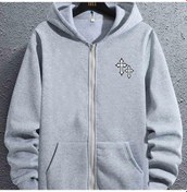 Resim Şık Hristiyan Haç Baskılı Erkek Kapşonlu Ceket İlkbahar Ve Sonbahar Spor Sweatshirt Gri 