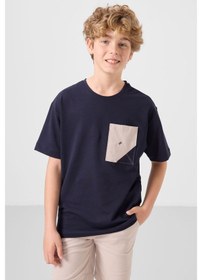 Resim Lacivert-taş Pamuklu Oversize Fit Dokuma Hafif Esnek Chino Erkek Çocuk Şort Takım - 11278 Lacivert 