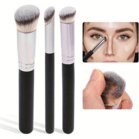 Resim 3 Adet Lüks Makyaj Fırçası Seti - Fondöten, Korektör ve Göz Farı Fırçaları ile Yumuşak Polyester Tüyleri, Dayanıklı ABS Plastik Sapları, Kokusuz Palmiye Fırçası Normal Cilt İçin 