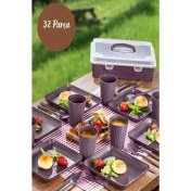 Resim 32 Parça Mürdüm Piknik Seti Premium Kalite Piknik Mangal Seti Tabak, Bıçak, Çatal, Kaşık, Bardak Set 