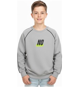 Resim No Baskılı Kapşonsuz Rahat Erkek Çocuk Sweatshirt-90829 Gri 