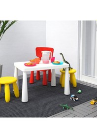 Resim Çocuk Oyun Masası,dikdörtgen Beyaz Renk Meridyendukkan 77x55 Cm İç-dış Mekan Kullanımı Çocuk Masası Beyaz 