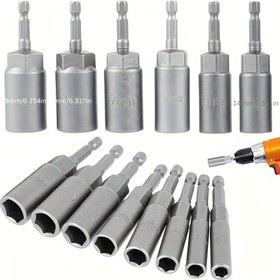 Resim 1/4" Altıgen Saplı 8 Parça Yüksek Torklu Derin Soket Adaptör Seti - Ağır Hizmet Uygulamaları İçin Mükemmel, El & Elektrikli Matkaplarla Uyumlu 