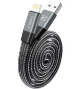 Resim Yassı Fiber Örgülü iPhone Uyumlu Ligtning Şarj Data Kablosu-gri 