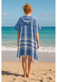 Resim Formeya %100 Pamuk Yetişkin Peştemal Panço Bornoz Plaj Havlusu Mavi L-xl Mavi 