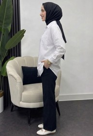 Resim Tesettür Diyarı Kadın Oversize Cepli Gömlek-Beyaz 