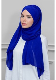 Resim Hürrem Bone Saks Mavisi Pratik Hazır Geçmeli Bone Şal Şifon Kendinden Boneli (553630189) 