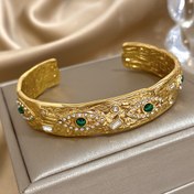 Resim 1 Adet Lüks Vintage Paslanmaz Çelik Açık Bilezik Taşlı - Bohem Altın Tonlu Manşet Takı Kadınlar & Erkekler için, Parti Bling Bling, Karnaval Tatil Yıl Boyu Giyim 
