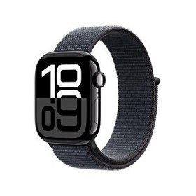 Resim Apple Watch Series 10 GPS 42mm Simsiyah Alüminyum Kasa ve Mürekkep Moru Spor Loop 