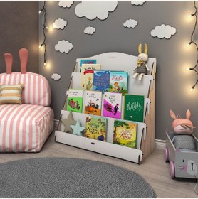 Resim Mingitav Lucky Montessori Ahşap Çocuk Odası 4 Raflı Kitaplık 