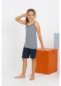 Resim Akbeniz Kız Çocuk İp Askılı Şortlu Penye Lacivert Pijama Takım 20430 