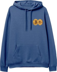 Resim Bitcoin Baskılı Hoodie-Royal Mavi 