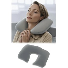 Resim Şişme Seyahat Yastığı Boyun Destekli Taşınabilir ve Ergonomik Tasarım Uçak Araba ve Yolculuklar Için Ideal (Gri) 