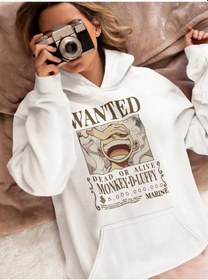 Resim Sevbano Wanted Monkey D. Luıffy Baskılı Unisex Oversize One Piece Anime H beyaz 