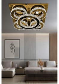 Resim İncezar Taşlı Plafonyer Led Avize - Kumandasız / Gold Gold 