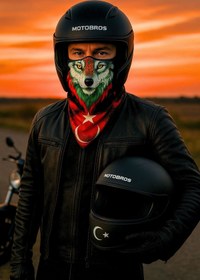 Resim Motobros Türk Bayrağı ve Kurt Desenli Dikişsiz Dijital Baskı Baf Buff Bandana Boyunluk 