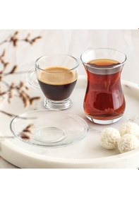 Resim LAV Sohbet Cam Bardak Seti 18'li (6 Çay Bardağı, 6 Çay Tabağı, 6 Fincan) 