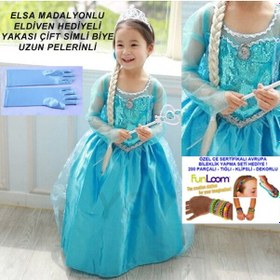 Resim Elsa Karlar Ülkesi Elbise Prenses Kostüm+ Eldiven + 200 Pcs B 