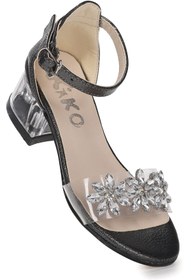 Resim Kiko Kids Yangu Vakko Taşlı Kız Çocuk 3 Cm Şeffaf Topuklu Sandalet Abiye Ayakkabı 
