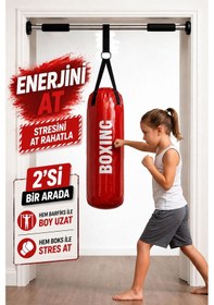 Resim 53 Cm x 20 Cm Çocuk Kırmızı Boks Torbası + Barfiks Asma Demiri Kırmızı 