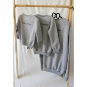 Resim LaLoom Organics Anne & Bebek Set Gri Melanj Sweatshirt | 3 Iplik Nakışlı Sweatshirt | Hello Sunshine 