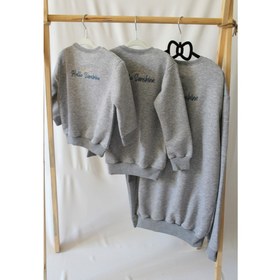 Resim LaLoom Organics Anne & Bebek Set Gri Melanj Sweatshirt | 3 Iplik Nakışlı Sweatshirt | Hello Sunshine 