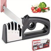 Resim 4'ü 1 arada Elde Taşınabilir Bıçak Bileme Makinesi, Tungsten Çelik, Elmas, Seramik ve Makas Bileyici ile - Mutfak Bıçakları için Kaba ve Orta Öğütme, Ergonomik Sap, Elektrik Gerektirmez, Mutfak Bıçağı Bileme Makinesi | Manuel Bileme 
