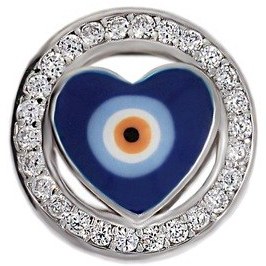 Resim Kadın Nazar Boncuğu Model Kalp Ve Turuncu Detay Taşlı Gümüş Charm 