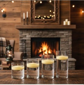 Resim 4 Lü Vazo + 12 Adet Çap 5 Cm Krem Yüzen Mum Krem 